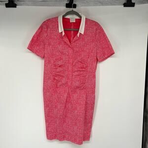 Riani Abstract Dot Print Dress Women's Size 10 Red & Whte Ruched Detail